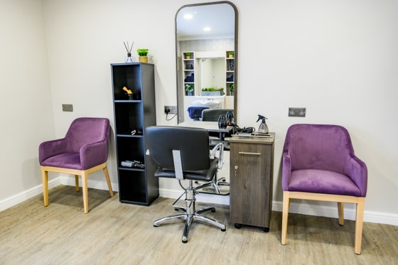 Salon with purple chairs