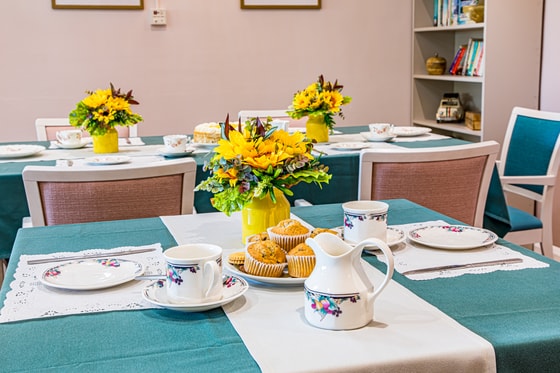Teal dining area