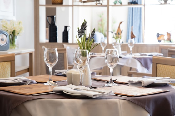 Wine glasses on dining table