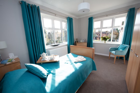 Blue senior living single bed