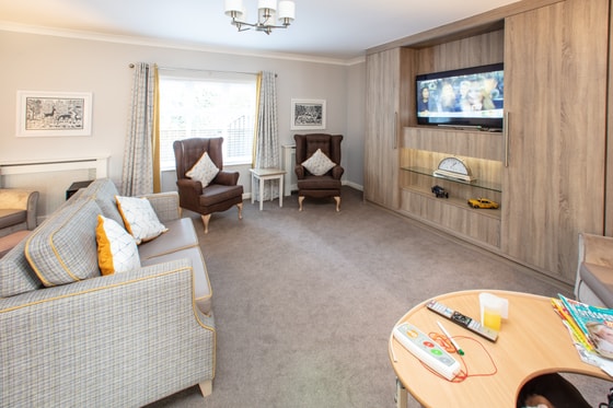 Wooden seating with television
