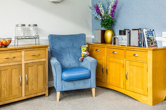 Senior living armchair with books