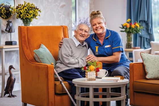 Smiling with senior resident