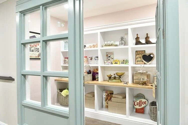 Haywood Lodge Care Home - Windows and blue shelves