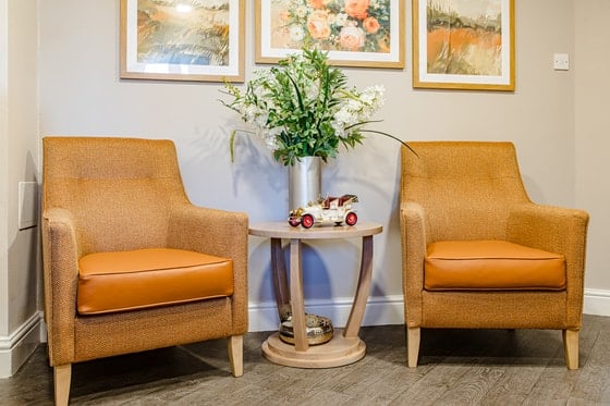 St Martin's Court Care Home - Orange seating with flower