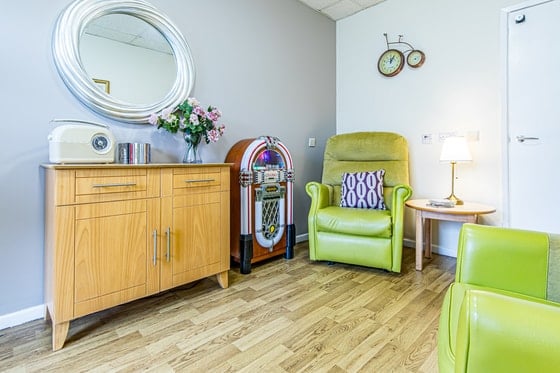 Church View Care Home - Green armchair and jukebox