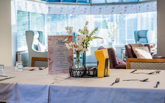 Quayside Care Home - Menu on dining table