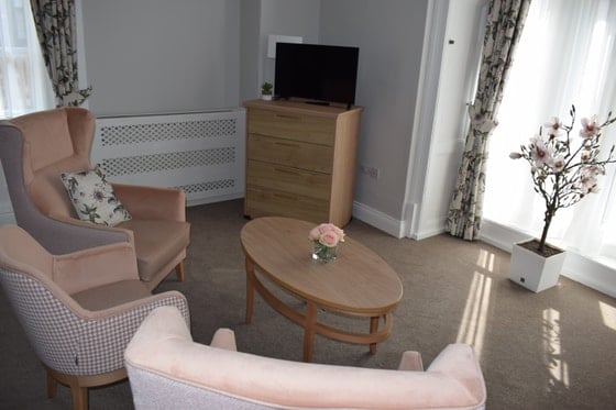 Market Lavington Care Home - Pink Chairs and television