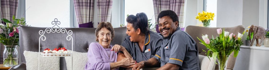 Purple care home with cake