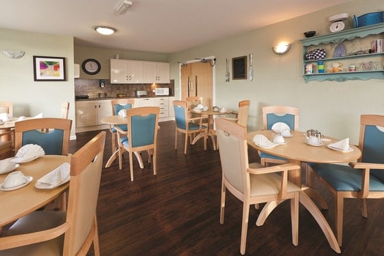 Yew Trees Care Home - wooden and blue dining tables