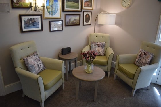 Market Lavington Care Home - Green chairs with coffee table