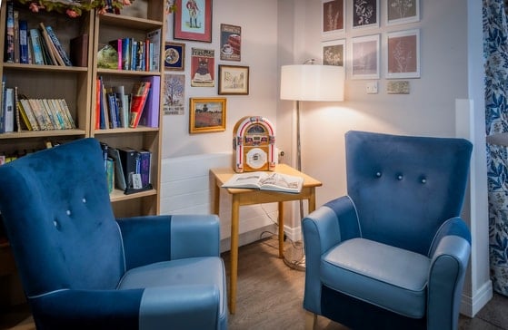 Finavon Court Care Home - senior living blue chairs