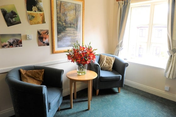 Market Lavington Care Home - Blue arm chairs with table