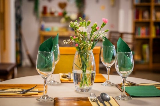 Finavon Court Care Home - Senior living glasses with green napkin 