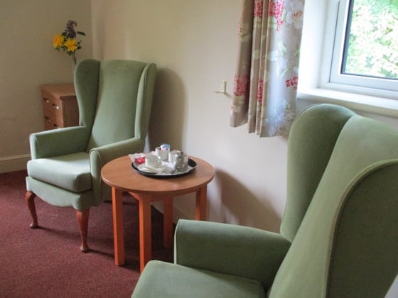 Elstree Court Care Home - Green arm chairs with tea