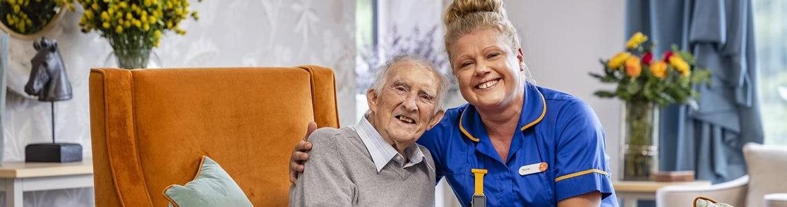 Bluebell care home staff and resident