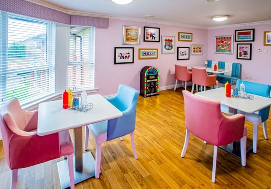 Castle View Care Home - Red and blue chairs